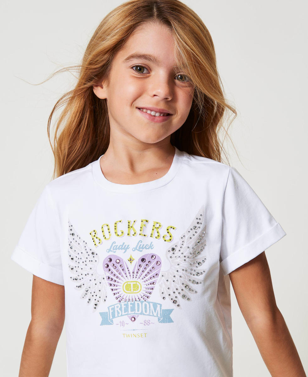 T-shirt with print and rhinestones