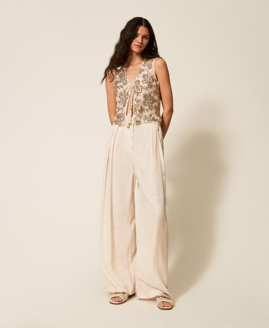 Tulle waistcoat with sequins Cashew Beige Woman 261AT2140_13362_T0