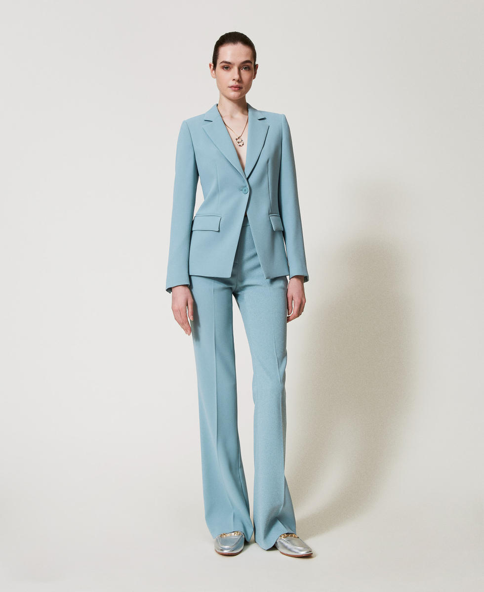 Fluid cr&ecirc;pe flared fitted leg trousers Dusty Blue Woman 251TP2106_00485_05