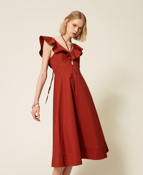 Poplin midi dress with ruffles