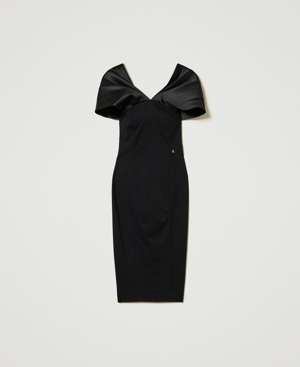 Midi dress with satin insert Black Woman 242AT2040_00006_0S