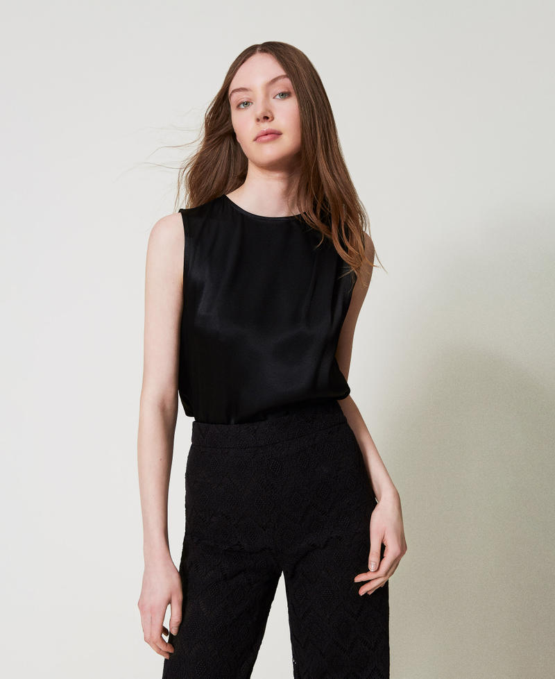 Top in raso lucido con pieghe Nero Donna 251TP2652_00006_05
