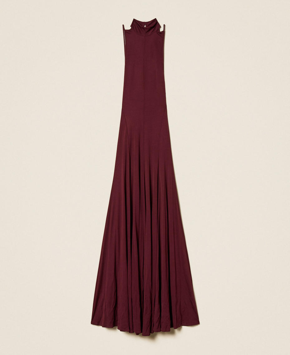 Long crêpe dress with straps “Wine tasting” Purple Woman 252TP2020_05609_S0