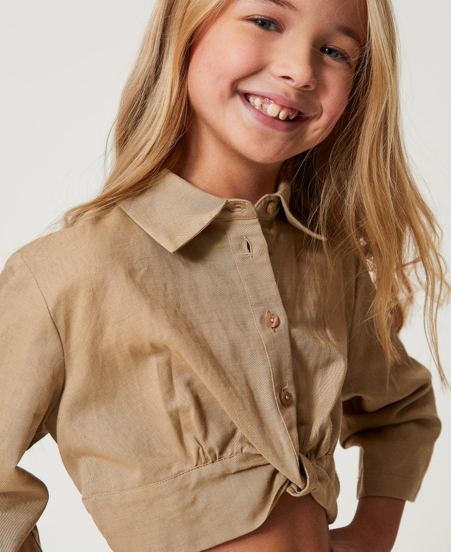 Chemise cropped en lin mélangé Beige Chanvre Fille 251GJ2401_00310_04