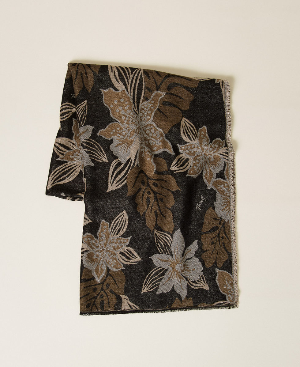 Floral jacquard stole Woman, Black | TWINSET Milano