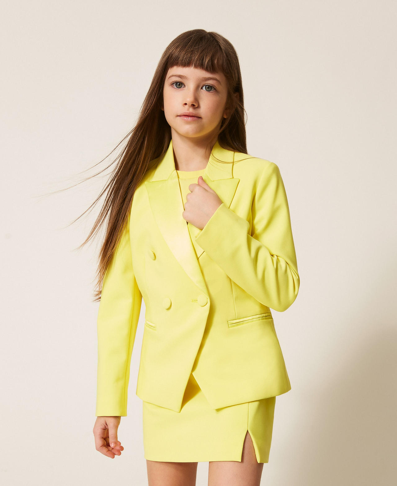 Giacca blazer in cr&ecirc;pe e duchesse Giallo "Limelight" Bambina 261GJ2Q55_06210_01