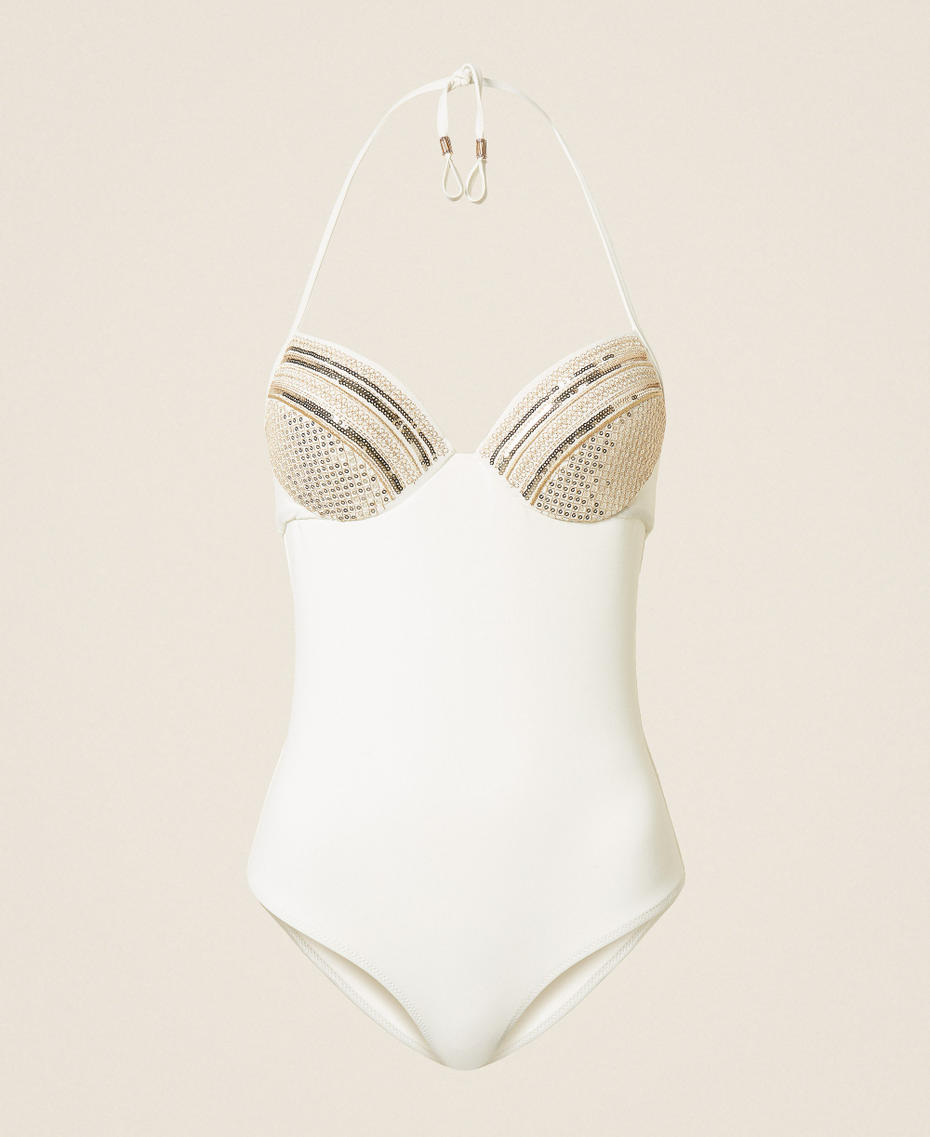 One-piece push-up swimsuit with sequins Off White Woman 261LBMG01_00526_S0
