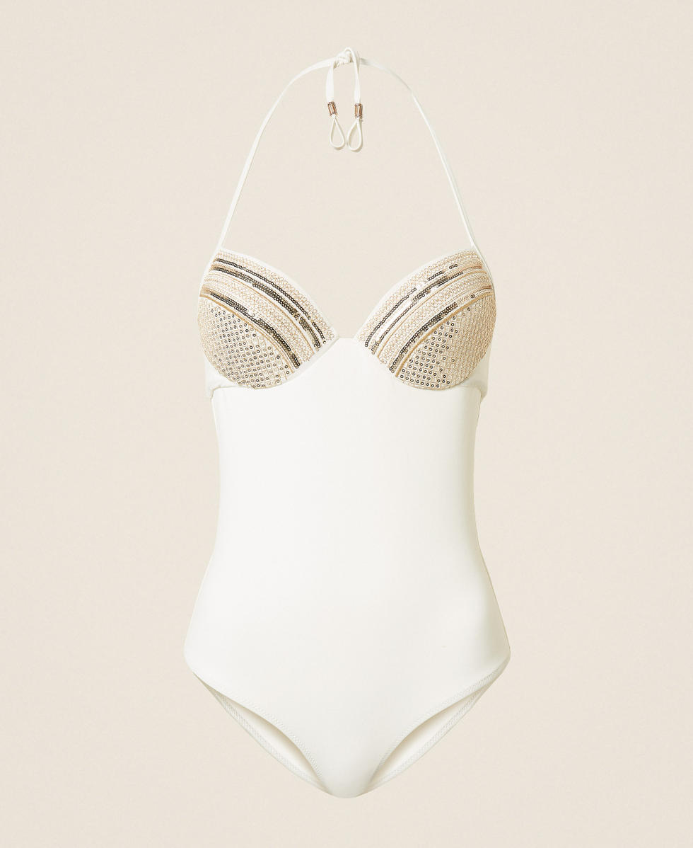 One-piece push-up swimsuit with sequins Off White Woman 261LBMG01_00526_S0