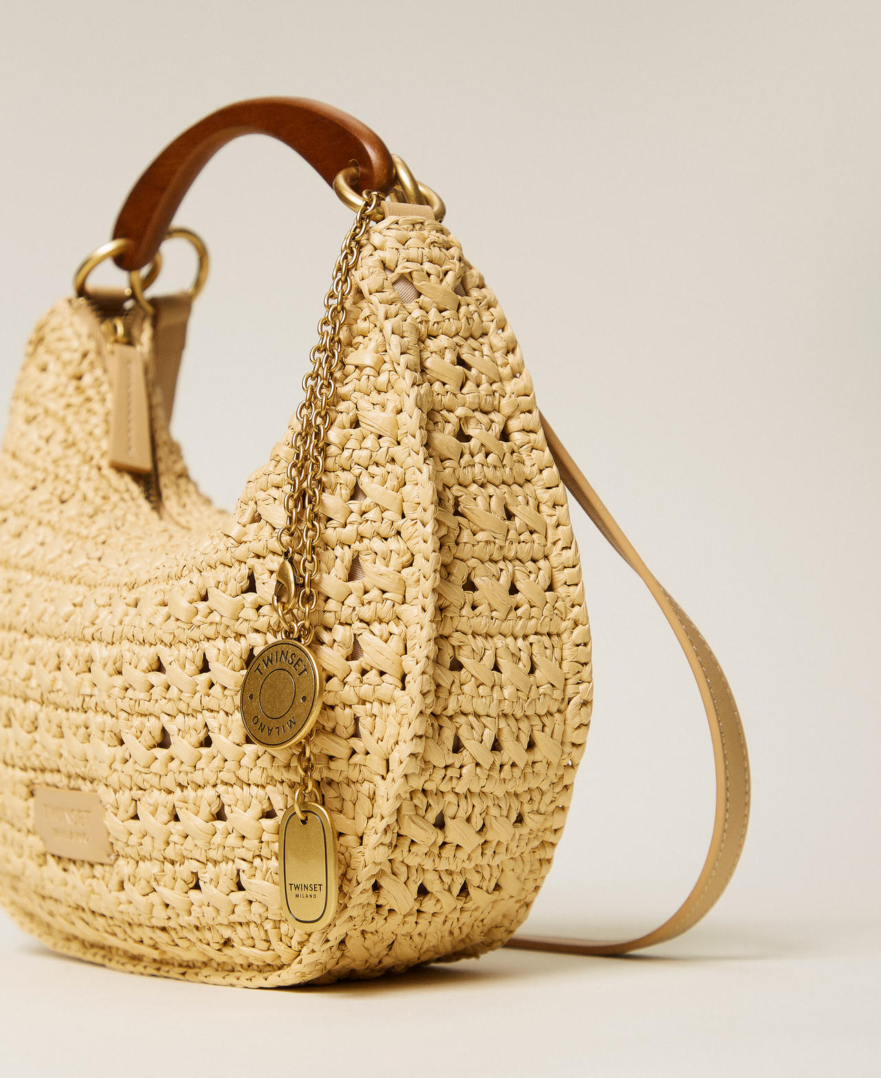 Raffia &lsquo;Croissant&rsquo; bag with charms Straw Woman 261TB7381_00193_02