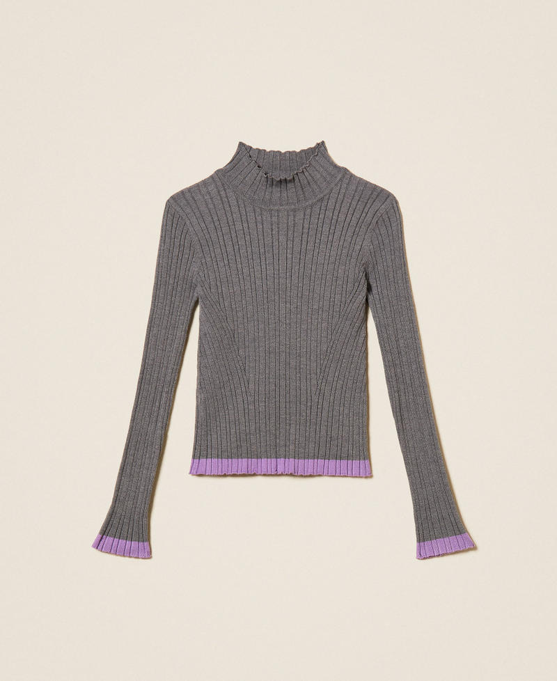 Ribbed turtleneck jumper Two-tone Dark Grey Melange/"Hyacinth" Purple Girl 262GJ3011_13768_S0