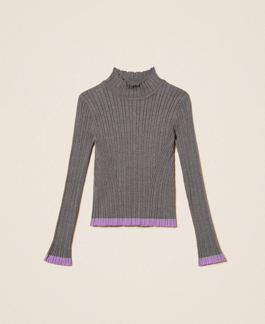 Ribbed turtleneck jumper Two-tone Dark Grey Melange/"Hyacinth" Purple Girl 262GJ3011_13768_S0
