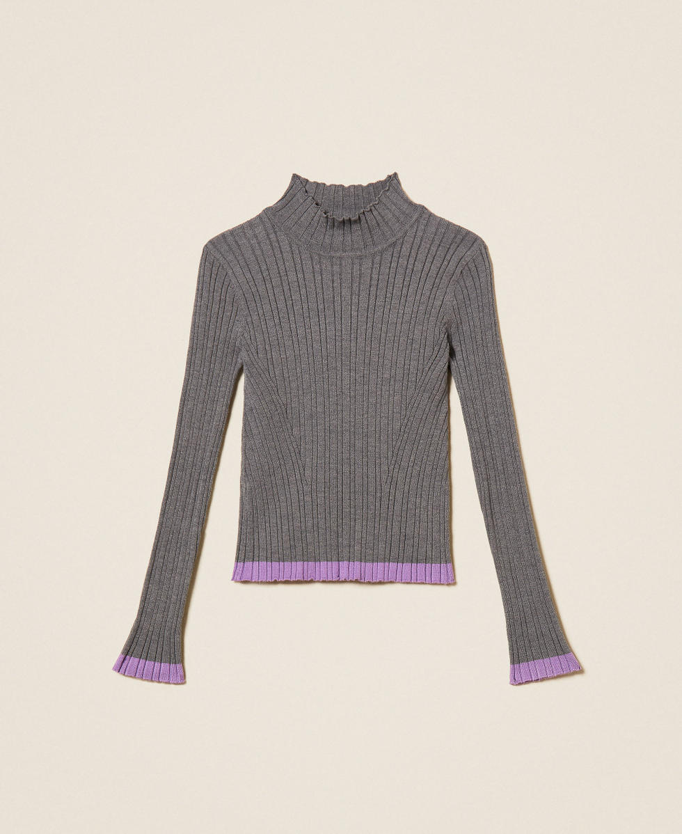 Jersey de cuello alto acanalado Bicolor Gris Oscuro Jaspeado / Morado "Jacinto" Ni&ntilde;a 262GJ3011_13768_S0