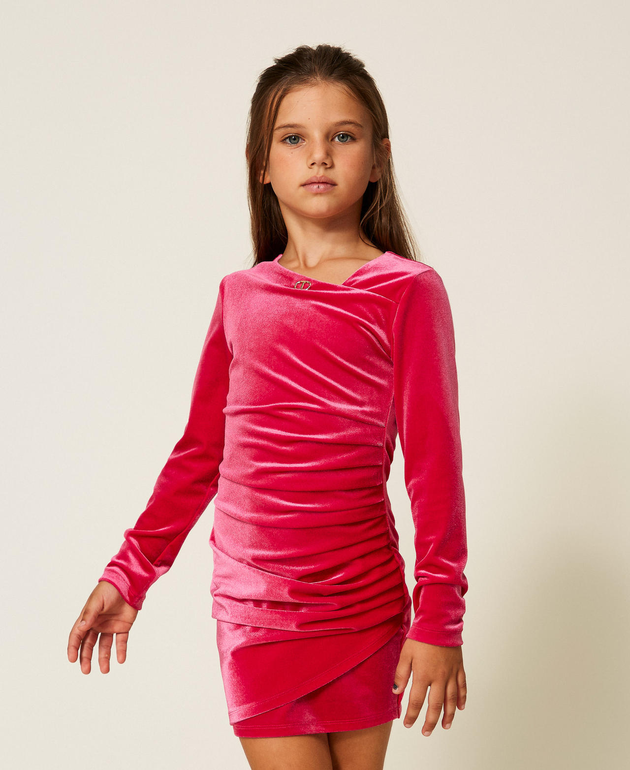 Chenille short dress with oval T Candy Rose Girl 252GJ2035_00338_01