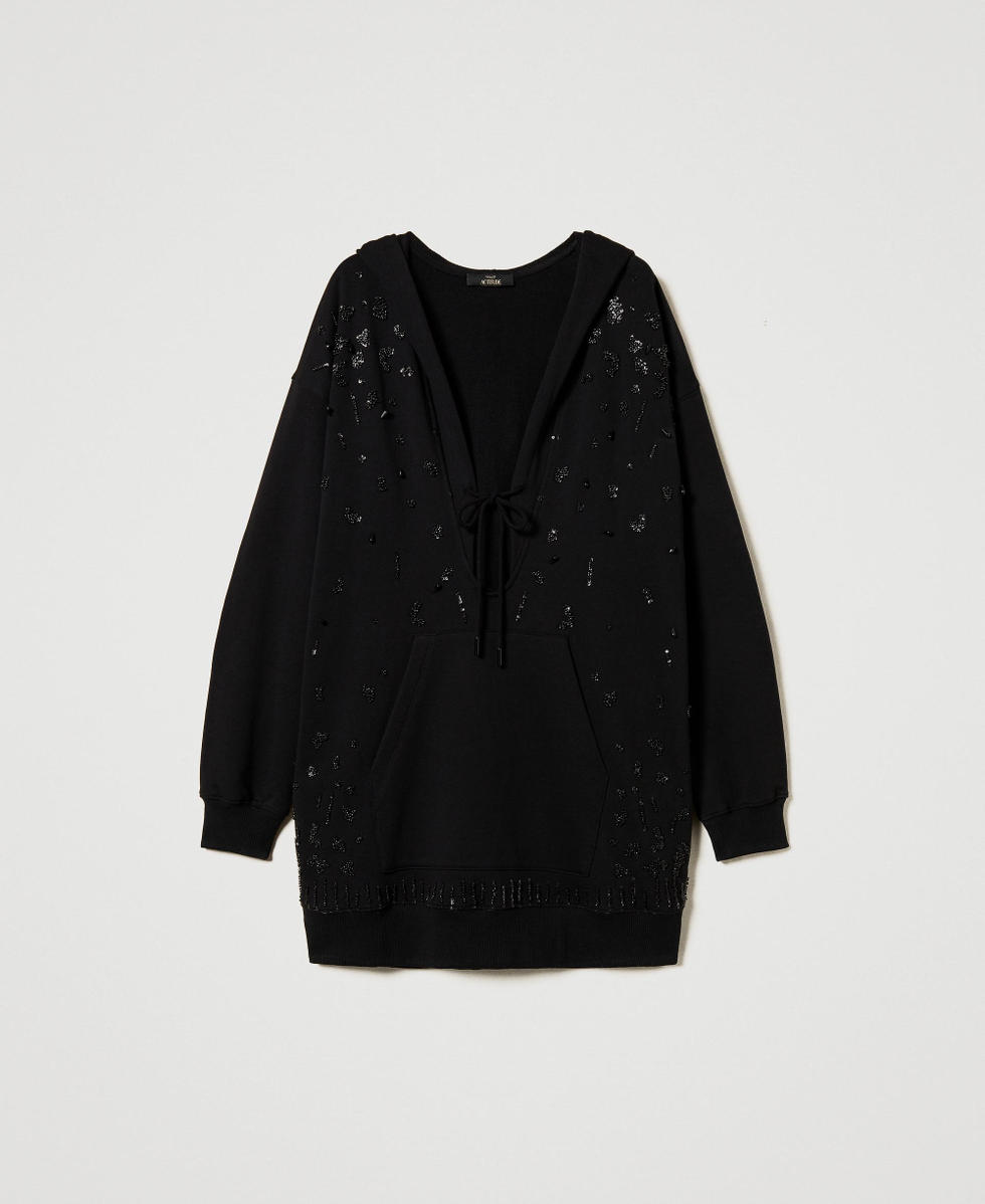 Short dress with handmade embroidery Black Woman 251AP2060_00006_S0