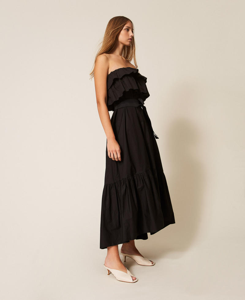 Off-shoulder long poplin dress Black Woman 261AP2133_00006_01
