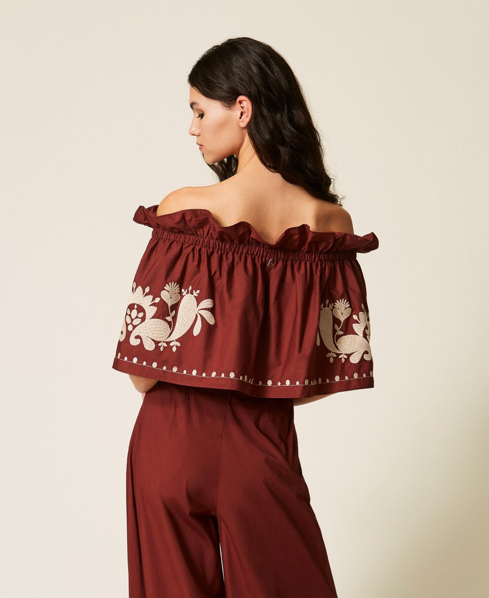 Top off shoulder in popeline con ricamo Marrone "Terra Rossa" Donna 261AT2042_00260_03