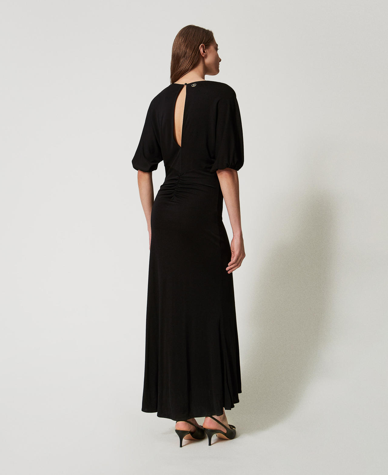 Long jersey dress with draping Black Woman 251TT2230_00006_03