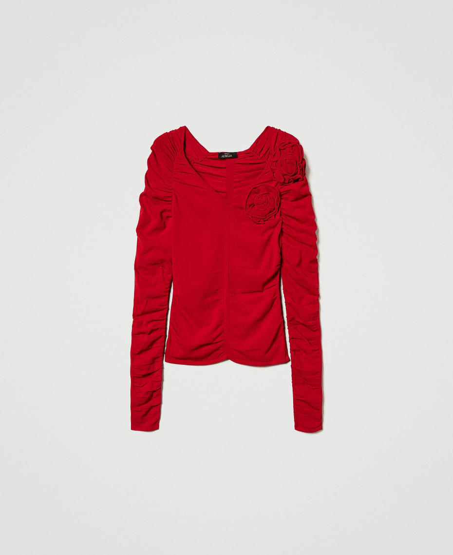 Fitted jumper with gathering and flowers Love Potion Woman 251AP3074_12120_S0