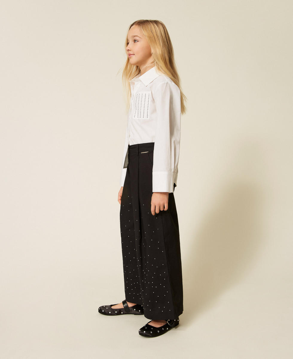 Pantalon cropped en popeline avec cabochons Noir Fille 261GJ2020_00006_02