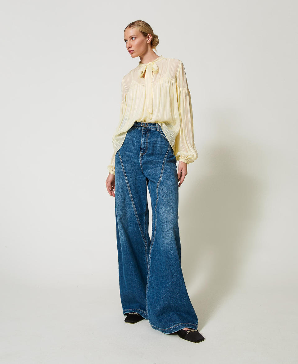 Wide leg jeans with Oval T belt "Mid Denim" Blue Woman 251TP2572_01611_01