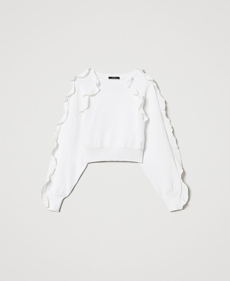 Kimono jumper with ruffles Sugar White Woman 251AP3180_00632_S0