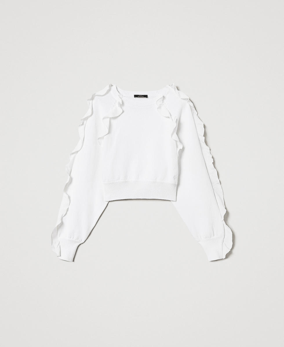 Kimono jumper with ruffles Sugar White Woman 251AP3180_00632_S0