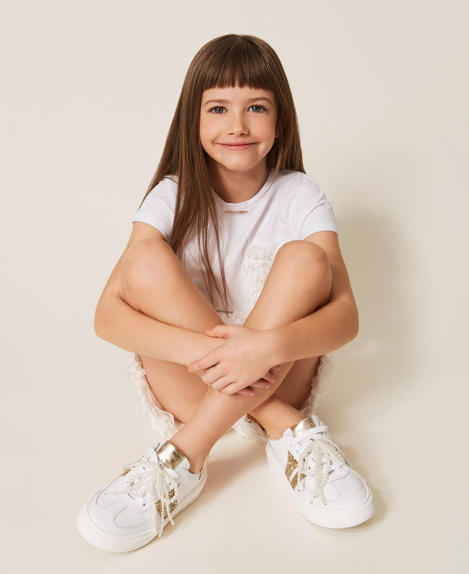 Trainers with glitter stripes Two-tone Off White/Gold Girl 261GCJ012_13238_T0