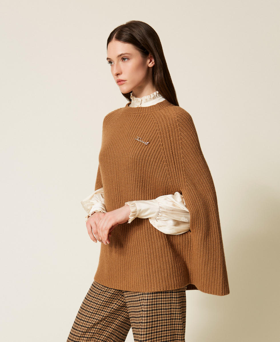 Pull cape en laine m&eacute;lang&eacute;e Marron &laquo;&nbsp;Alpaga&nbsp;&raquo; Femme 252TT3421_12538_03