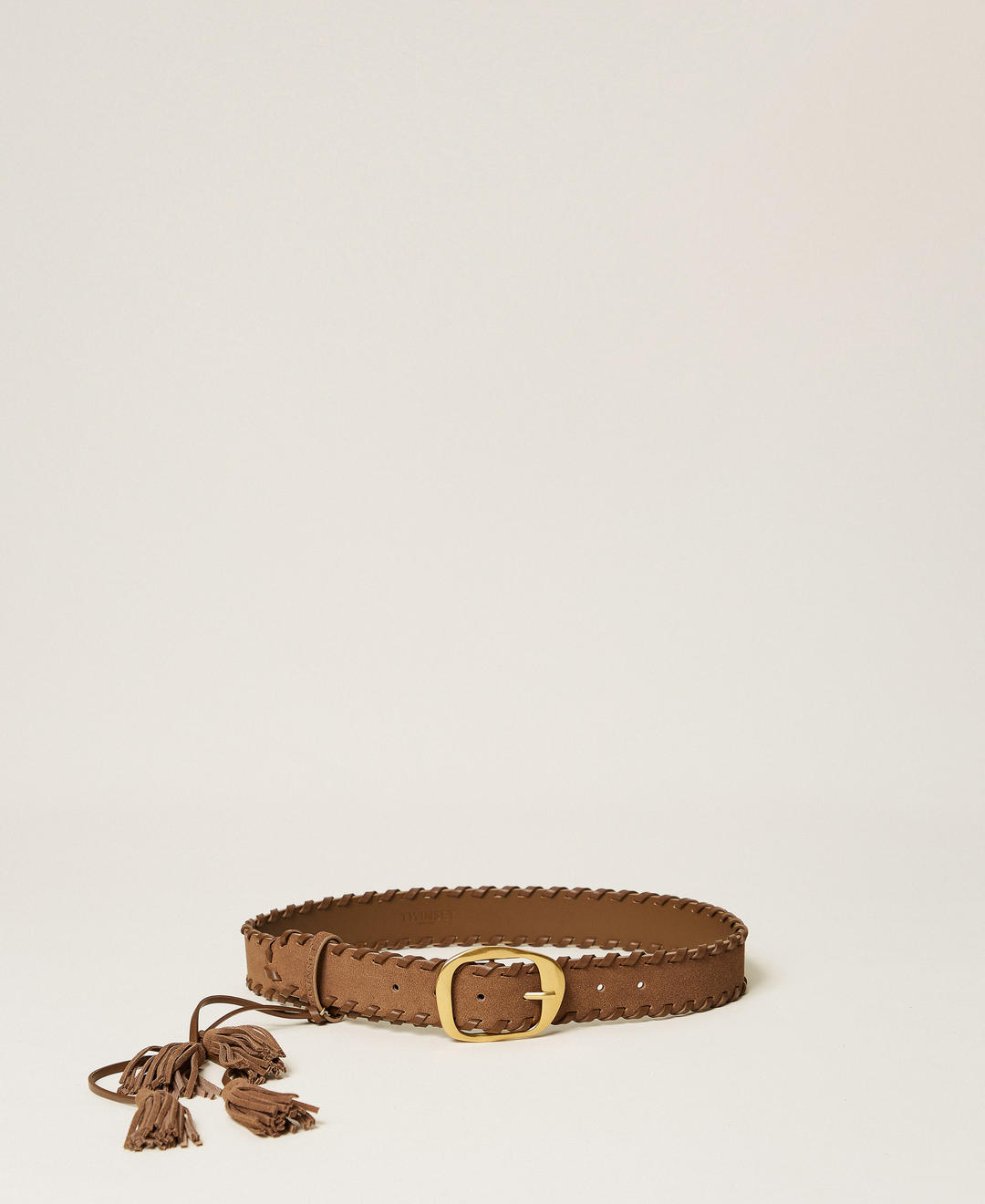 Ceinture en cuir velours avec pompons
