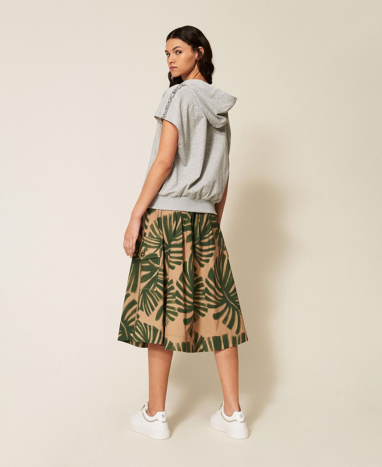 Midirock aus Popeline mit Print Jungle-Print Frau 261LL2TBB_13301_03