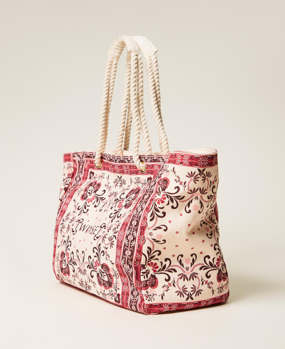 Borsa shopper in canvas con stampa Stampa Foulard Fuchsia Donna 261LB7BJJ_13224_02