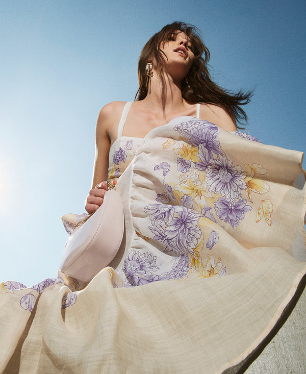 Abito lungo bustier in ramiè a fiori