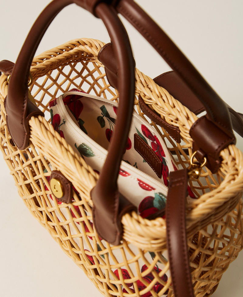Wicker shoulder bag with pouch Two-tone "Straw" Beige / "Leather" Brown Woman 261TD8252_11617_04