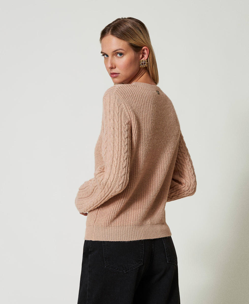 Pull en laine m&eacute;lang&eacute;e avec torsades Marron &laquo;&nbsp;Sandy Brown&nbsp;&raquo; Clair Femme 242TT3071_12044_04