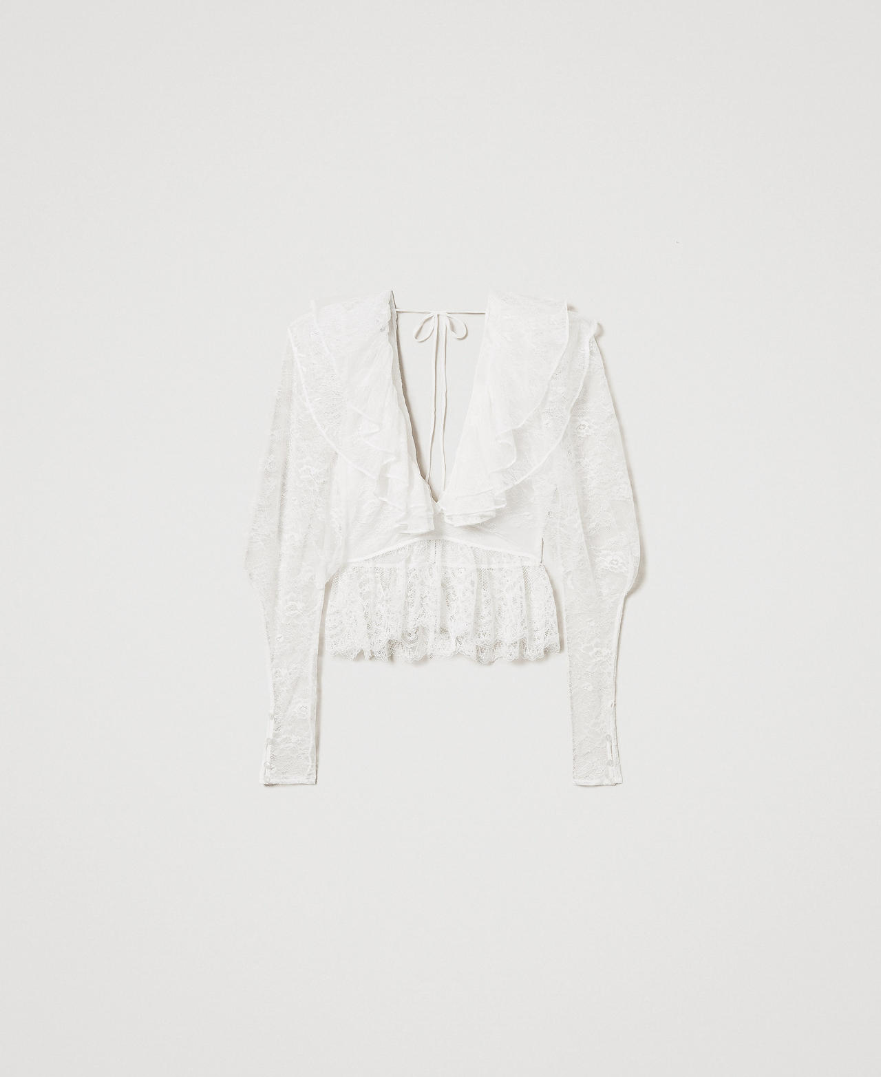 Bluse „Lilie“ aus Spitze mit Volants Weiß Schnee Frau 251TS2090_00282_0S