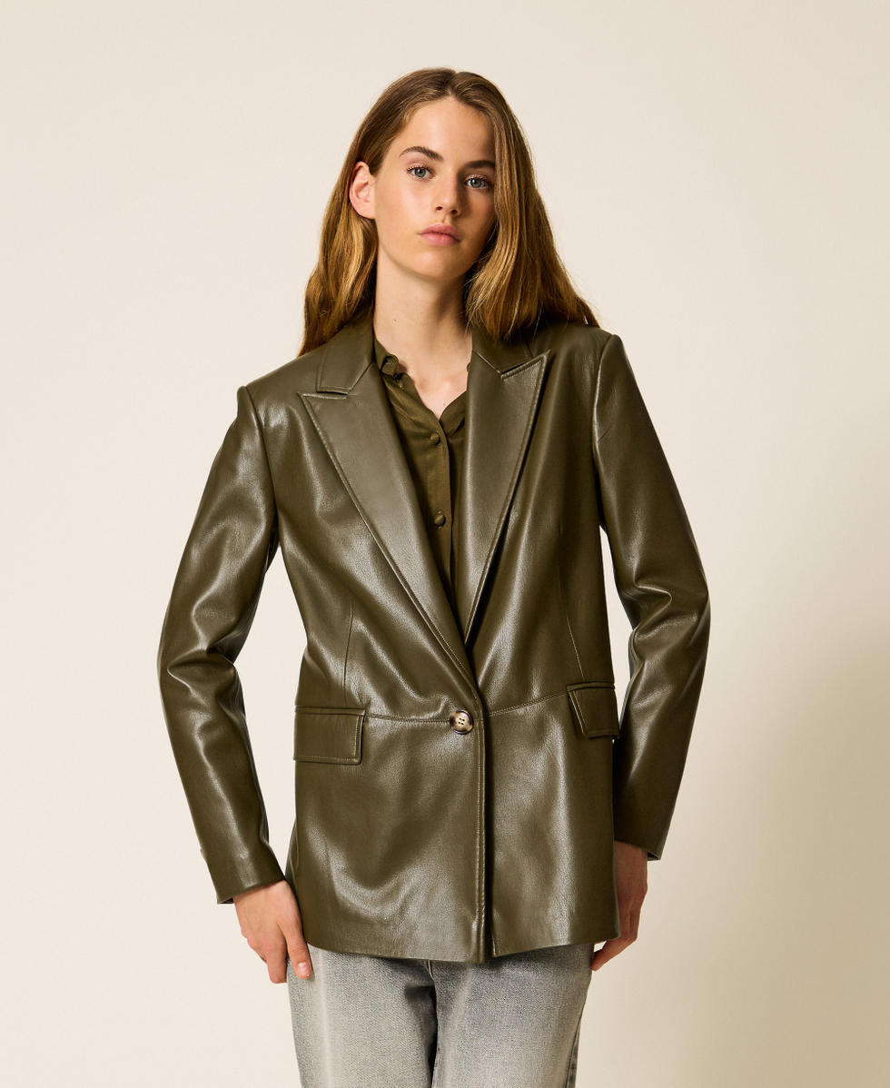 Blazer effet cuir Vert &laquo;&nbsp;Green Olive&nbsp;&raquo; Femme 252LI2EAA_12655_04