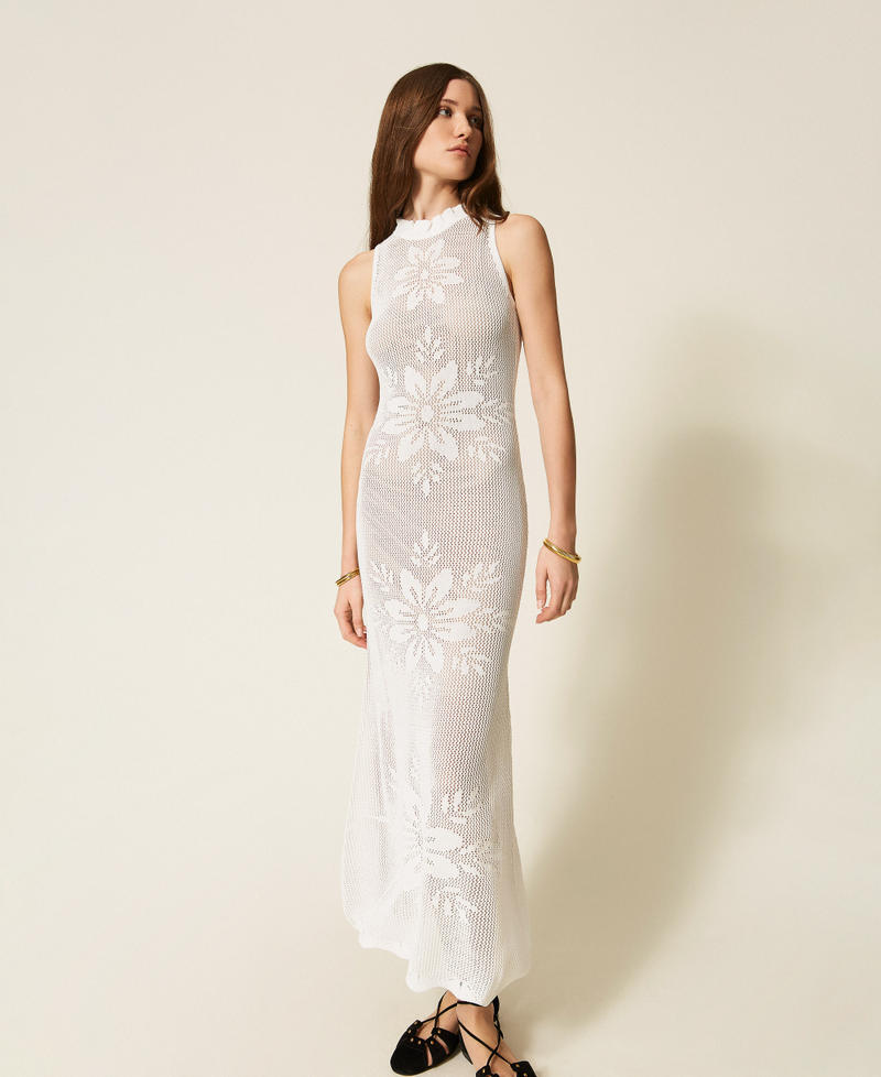 Robe longue en maille florale Blanc Neige Femme 261TT3280_00282_02