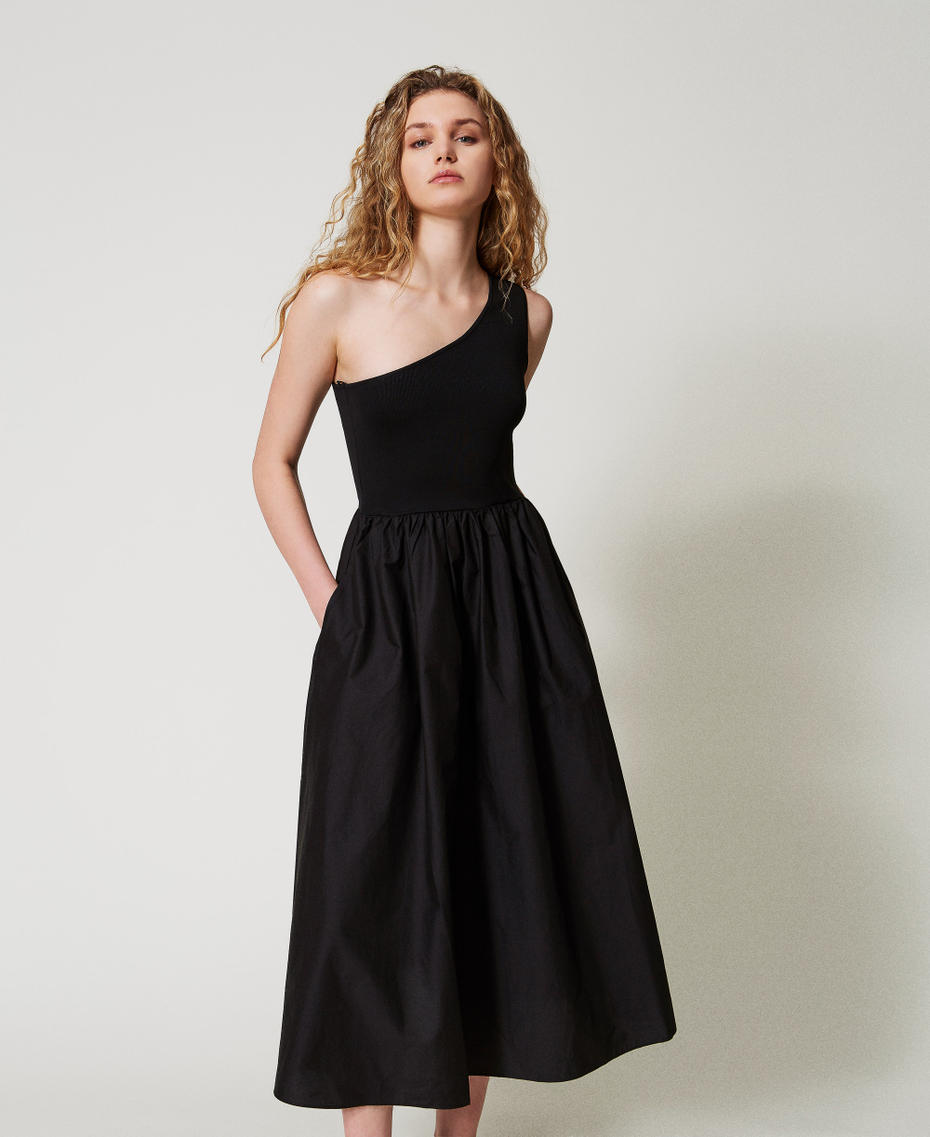 Robe longue en maille et popeline Noir Femme 251TT3090_00006_01