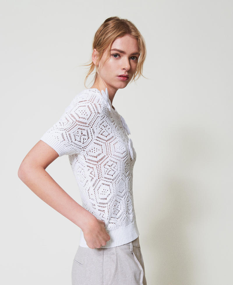 Pullover mit Organza-Blumen "Papers"-Weiß Frau 251AP3141_00840_02