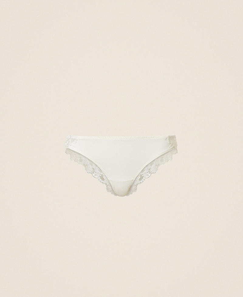 Slip brasiliana in charmeuse e tulle ricamato Off White Donna 261LL6C77_00526_S0