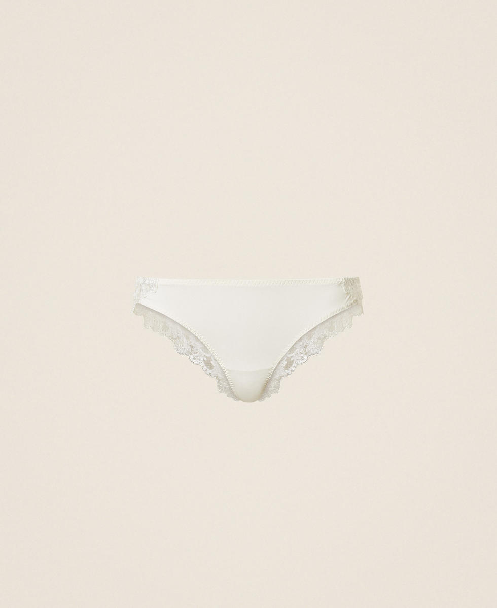 Charmeuse and embroidered tulle Brazilian briefs