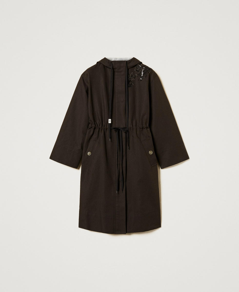 Parka con cappuccio e ricamo Nero Donna 251TE2181_00006_S0