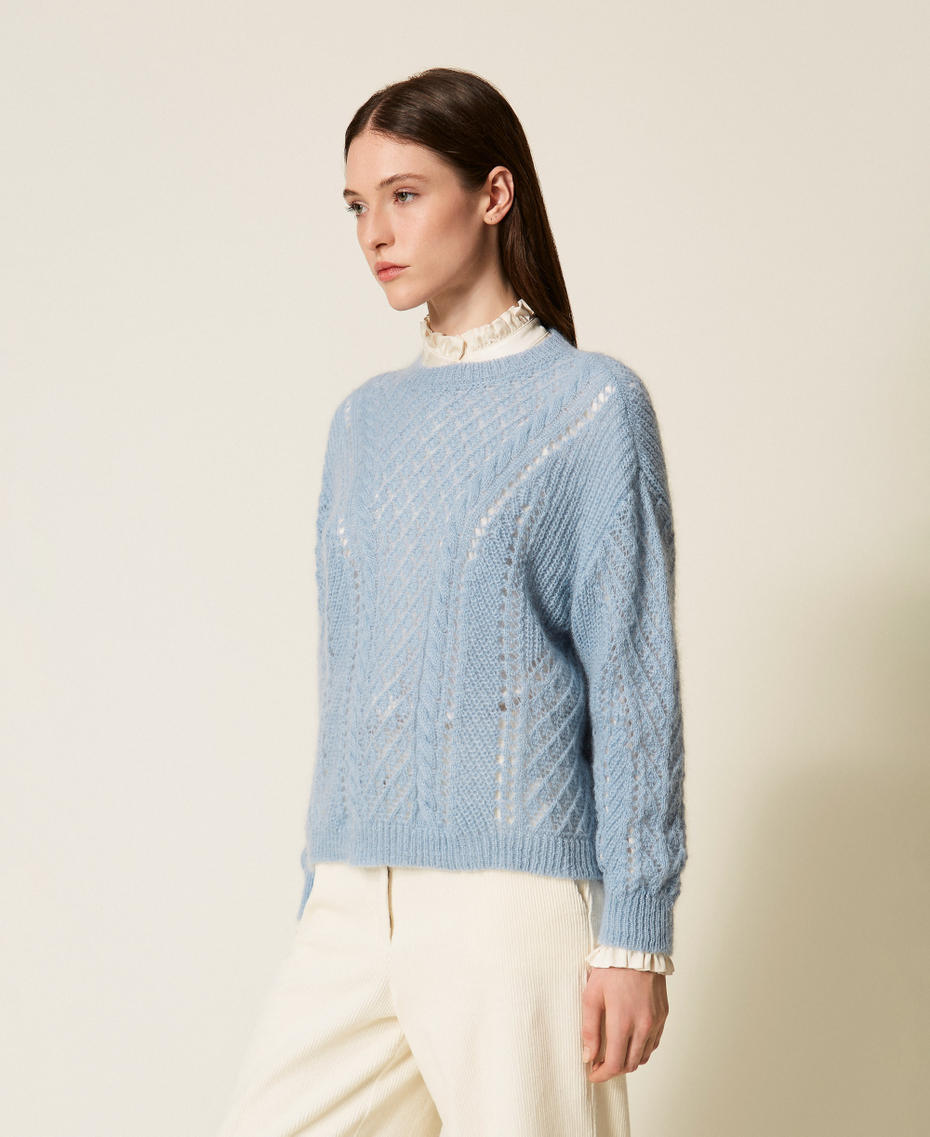 Pull ajour&eacute; en mohair m&eacute;lang&eacute; Bleu &laquo;&nbsp;Blue Jasmine&nbsp;&raquo; Clair Femme 252TT3201_12940_03