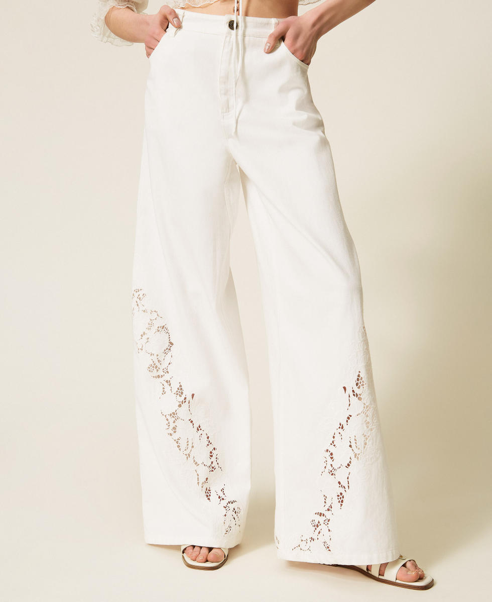Pantalon en bull avec broderie Blanc Neige Femme 261TT2461_00282_04