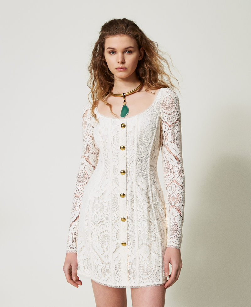 Robe courte « Augusta » en dentelle avec boutons Blanc Neige Femme 251TS2270_00282_01