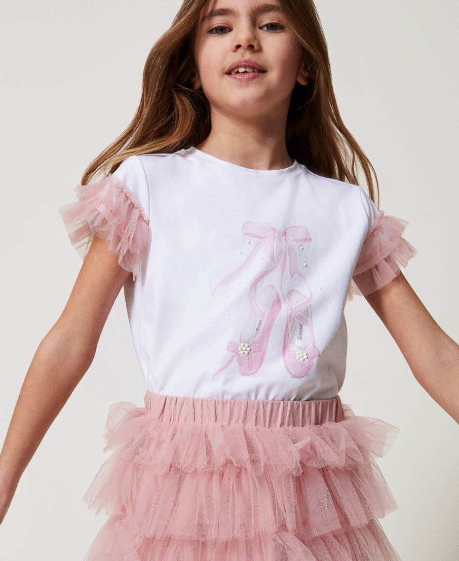 T-shirt with print and tulle skirt Two-tone Ice/Sweet Rose Girl 251GJ2QS2_12257_04