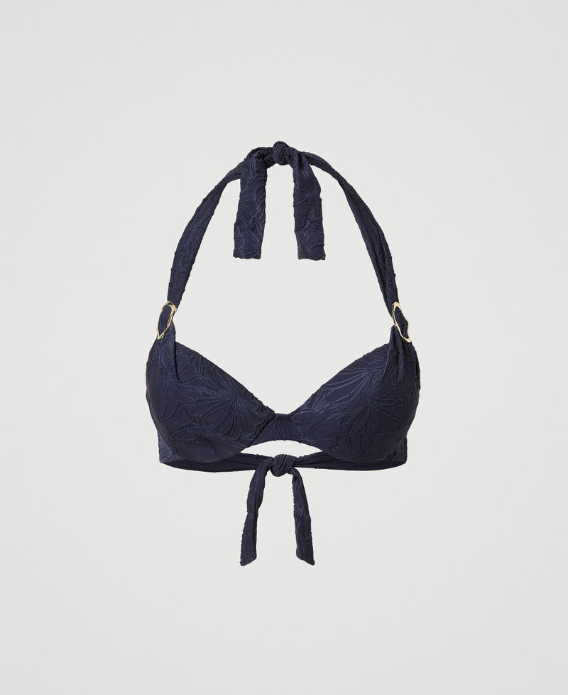 Jacquard push-up bikini top with rings Classic Blue Woman 251LMMB44_11956_S0