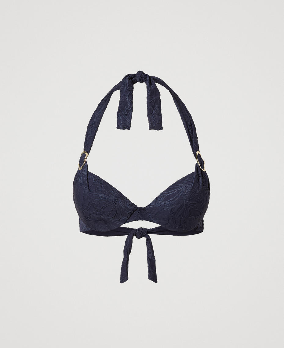 Jacquard push-up bikini top with rings Classic Blue Woman 251LMMB44_11956_S0