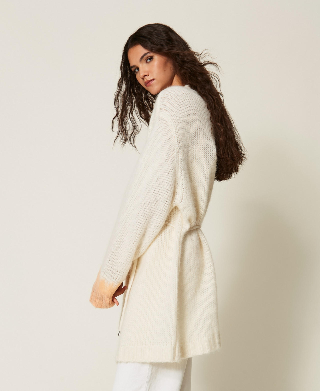 TWINSET - Cardigan Myfo en laine mélangée bicolore, Femme, Blanc Neige, L