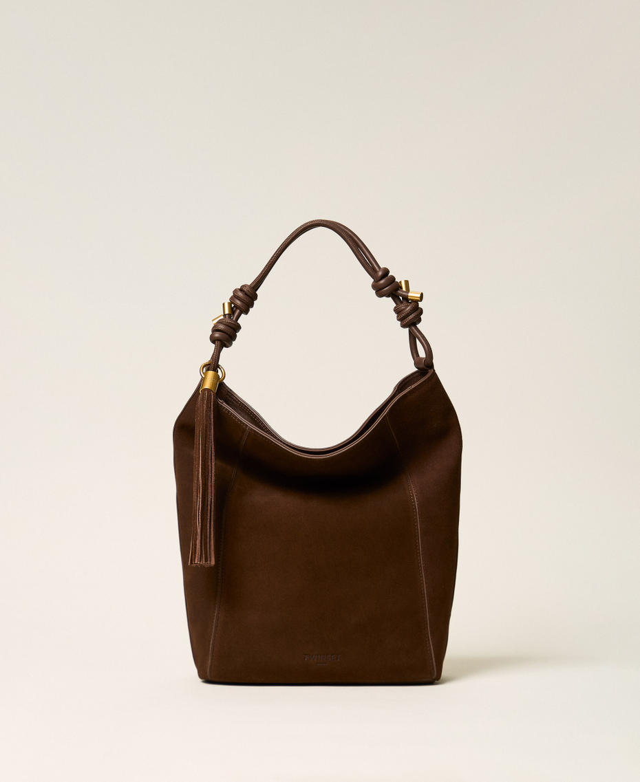 Beuteltasche aus Veloursleder "Dark Coffee"-Braun Frau 262TD8230_06095_01